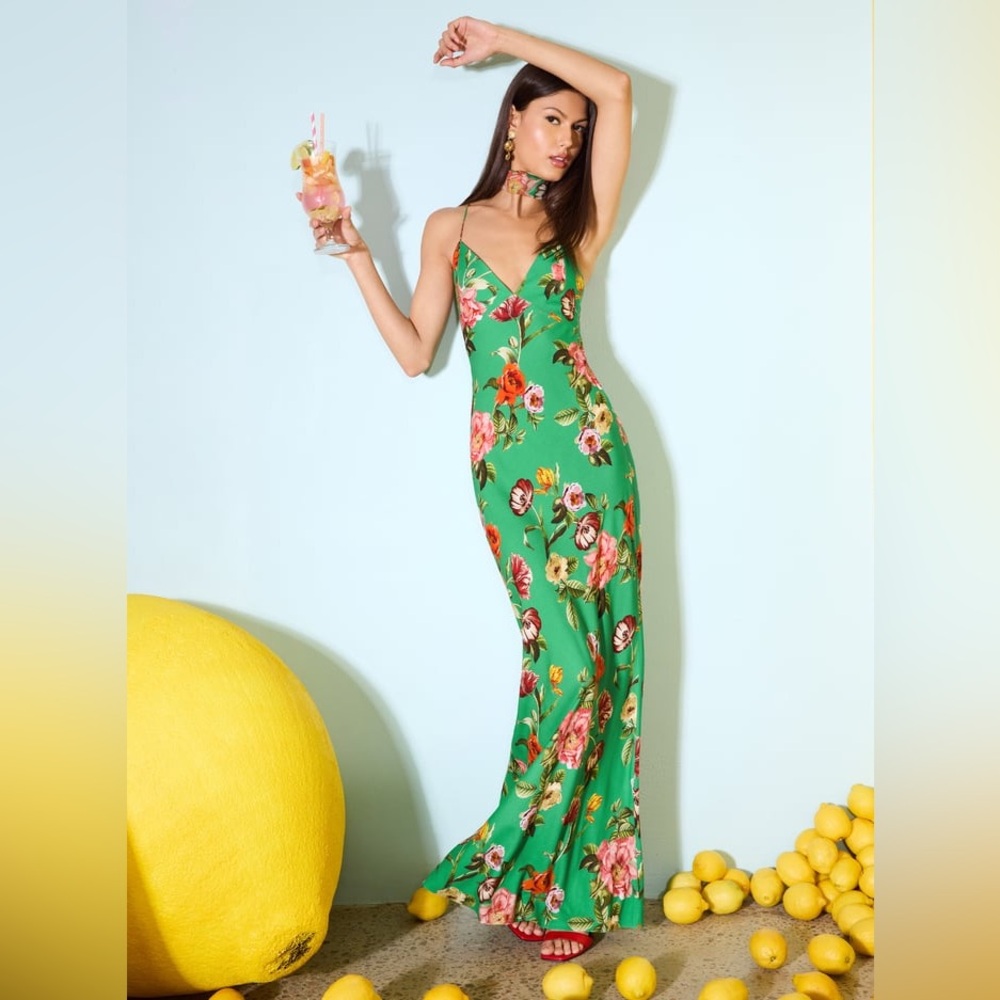 Alice + Olivia By Stacey Bendet Loma Maxi Slip Dress In Hamptons Floral print